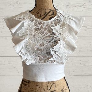 Safira Lace Crop Top w/ Ruffle Cap Sleeves | Small | *Call outs in description